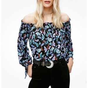 Free People We The Free Lexington Off-the-Shoulder‎ Smocked Floral Blouse Top XS